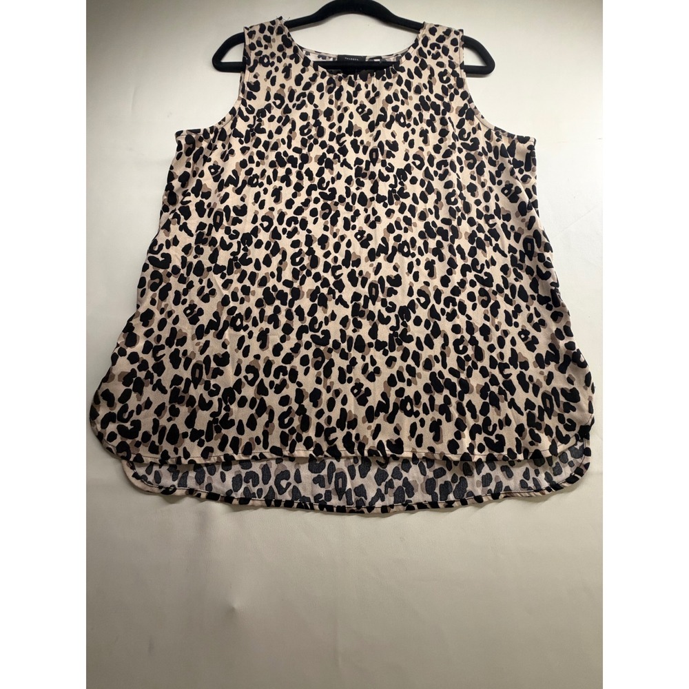 Halogen Leopard Print Sleeveless Blouse Tan Black Animal Print High Low Top 1